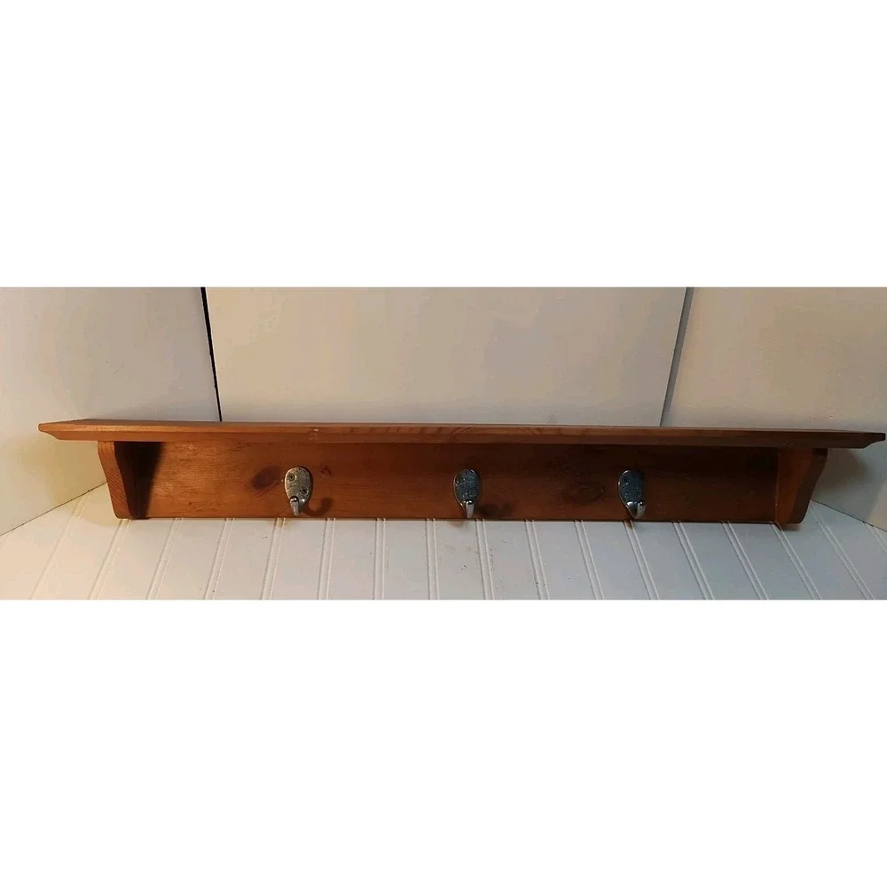 Solid Wood Wall Shelf With 3 Hooks 30